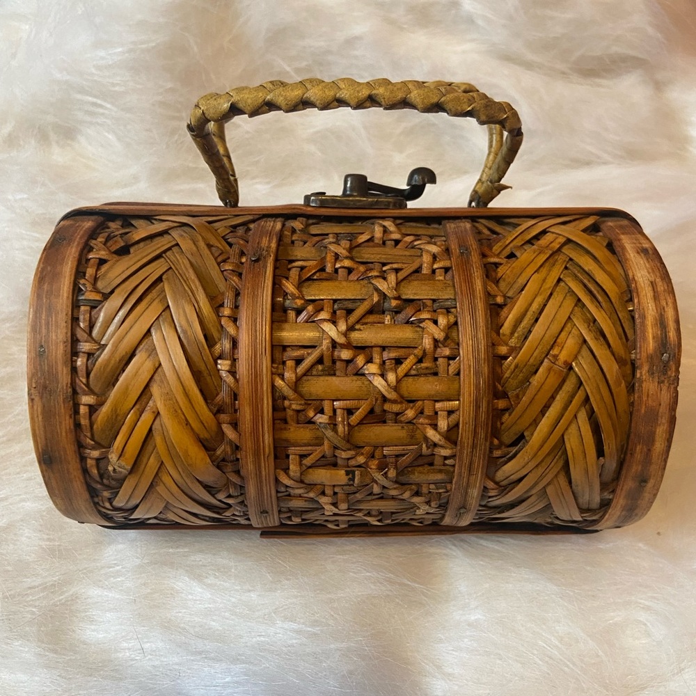 VTG Vintage 60s Hawaiian Tiki Wicker Bamboo Mini Purse